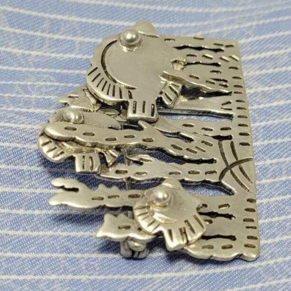 VTG 90s Y2K Angel Fish Brooch .925 Solid Silver Ocean Life Scene Handmade Mexico - Picture 2 of 7